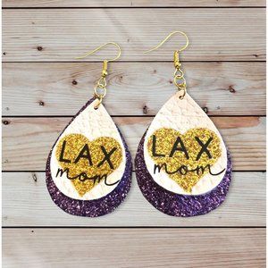 LAX Lacrosse Earrings Glitter Heart Mom